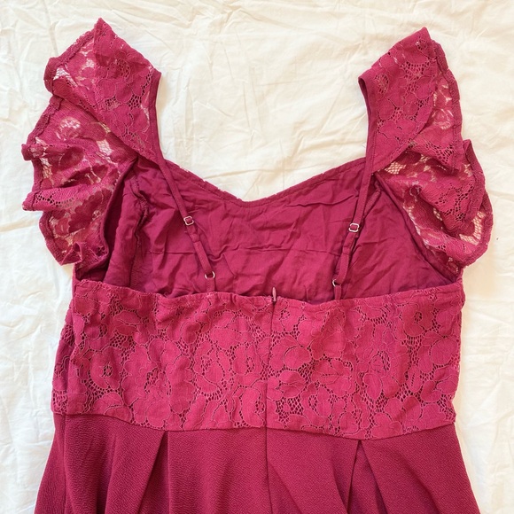Wine Red A-Line Dress Lace Ruffle Sleeve, Women XL. - Picture 8 of 10